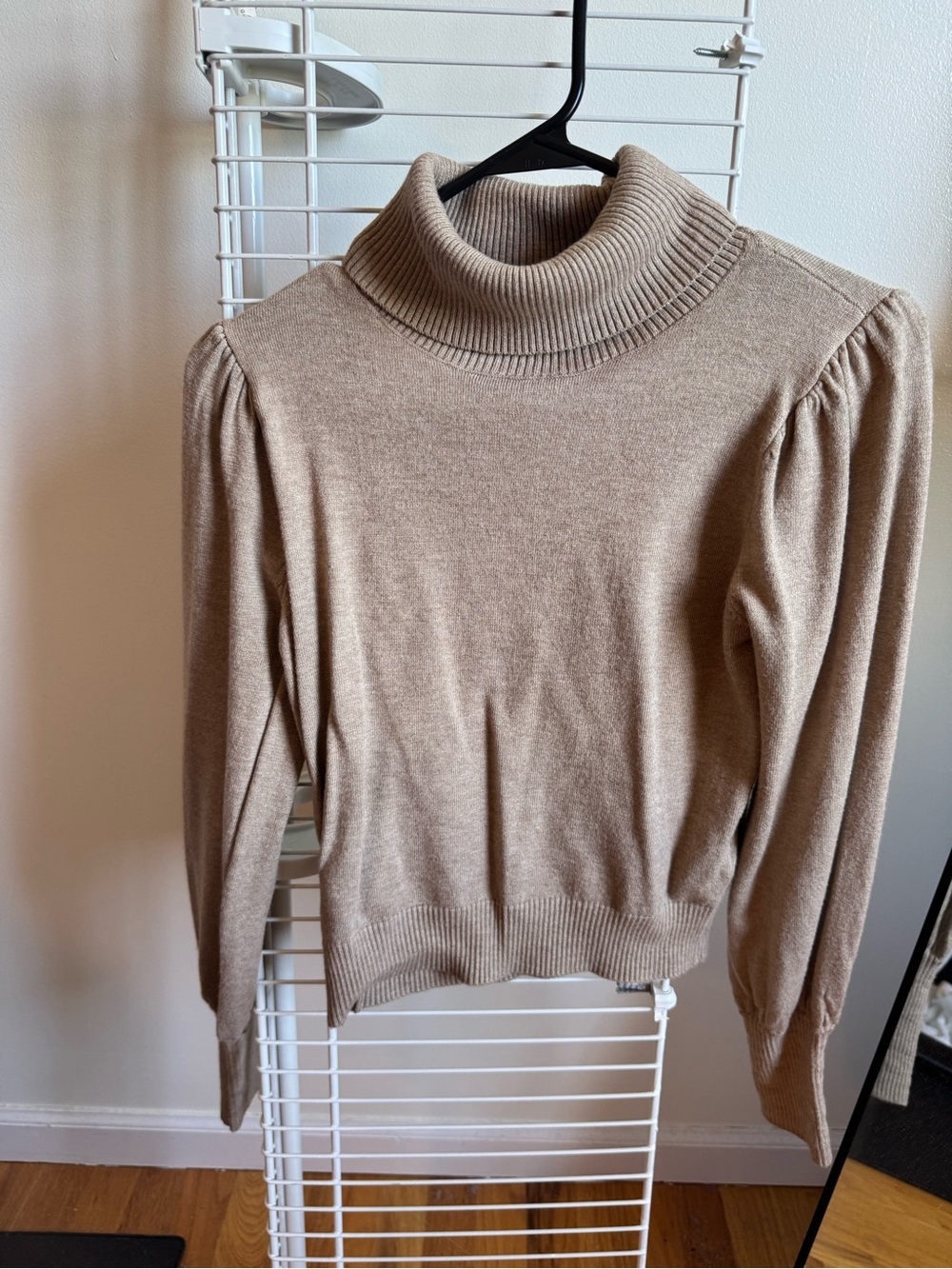 Endless Rose (Vici) Beige Turtleneck with Puff Shoulders